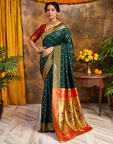 Traditional Chand Design Paithani Silk Saree With Zari Weaving Work