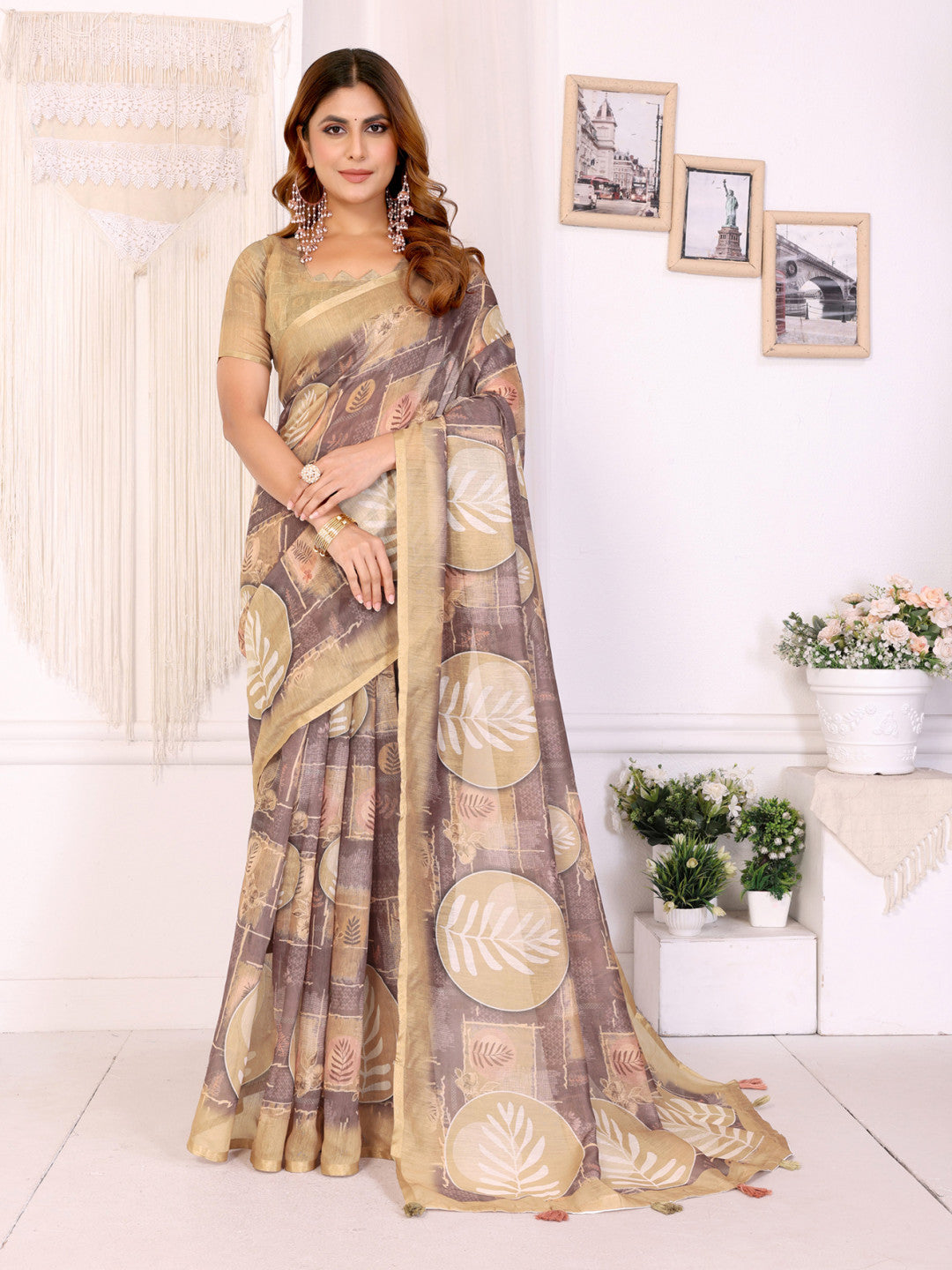 Multi Colour Chanderi Cotton Saree With Digital Printed Work