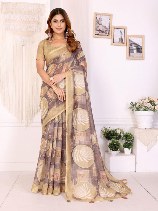 Multi Colour Chanderi Cotton Saree With Digital Printed Work
