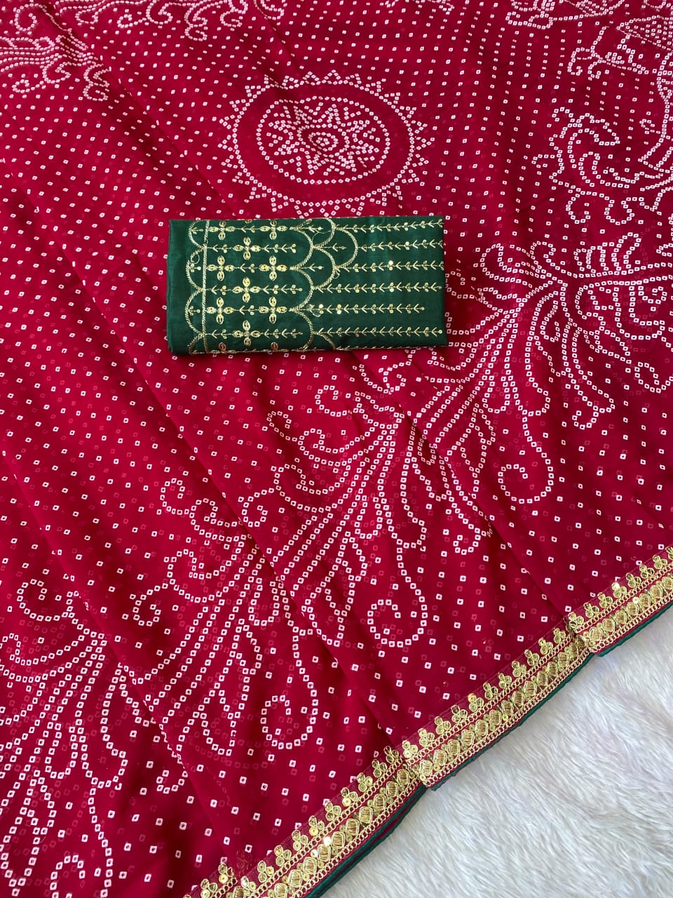Pink Color Georgette Bandhani Saree With Foil Print Work