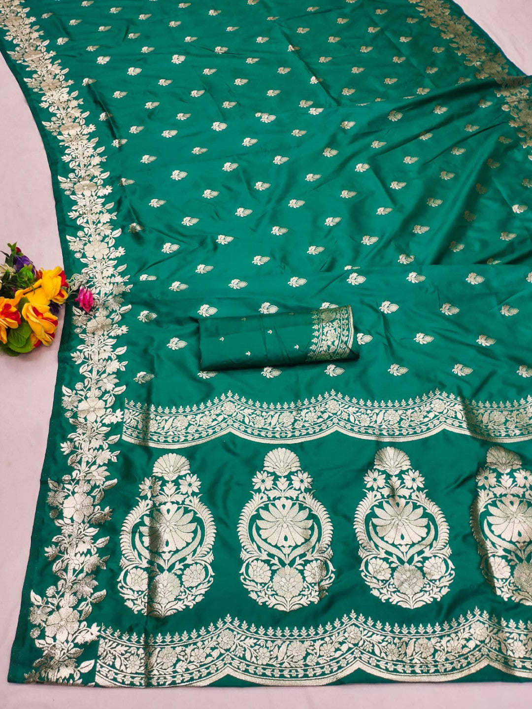 Green Soft Banarasi Silk Saree With Zari Weaving Work