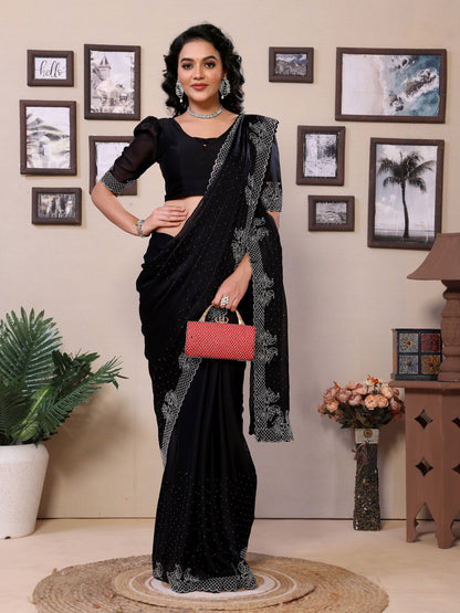 Fancy Black Rangoli Silk Saree With Diamond Work