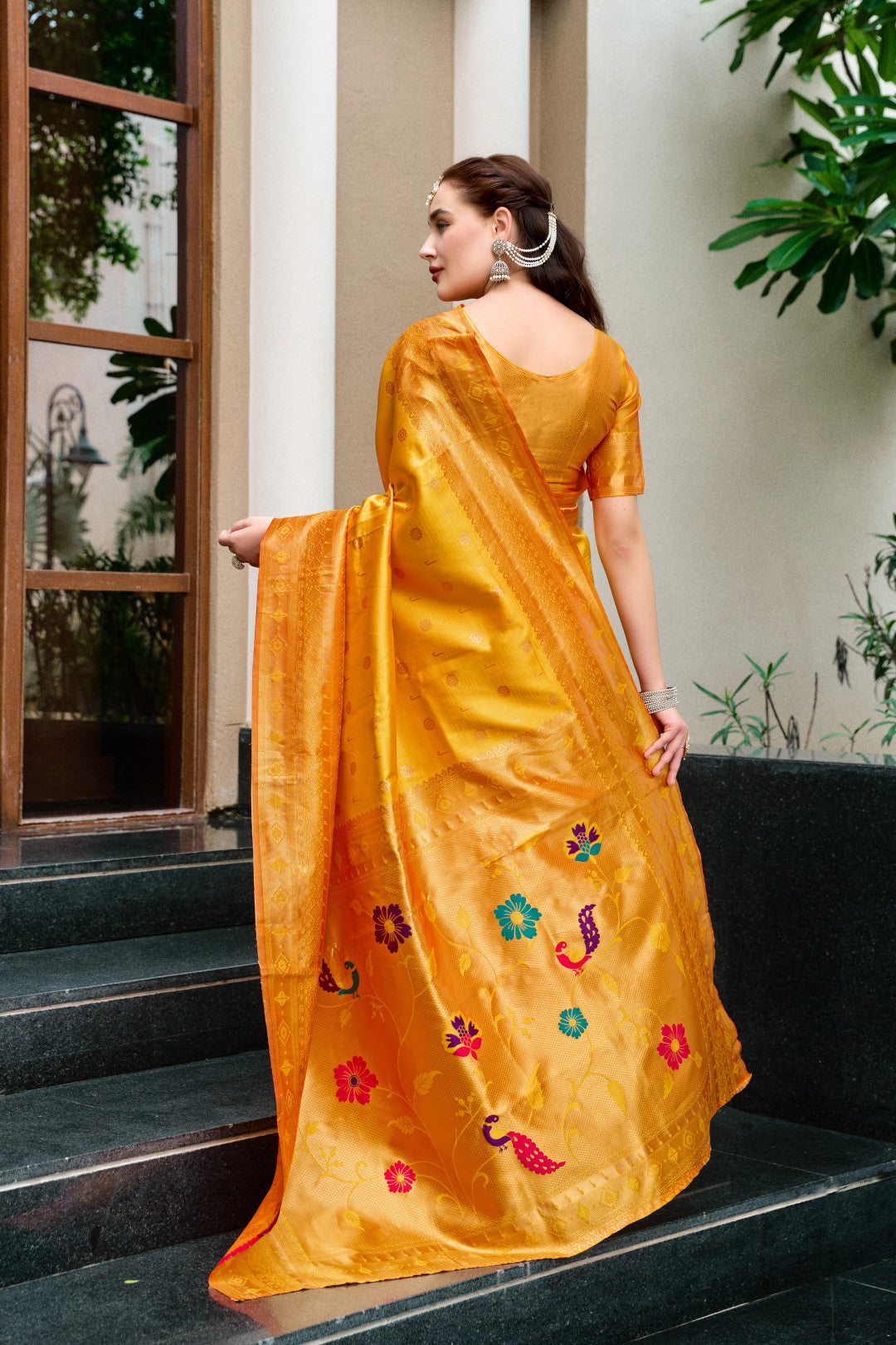 Traditional Yellow Paithani Silk Saree With Zari Weaving Work