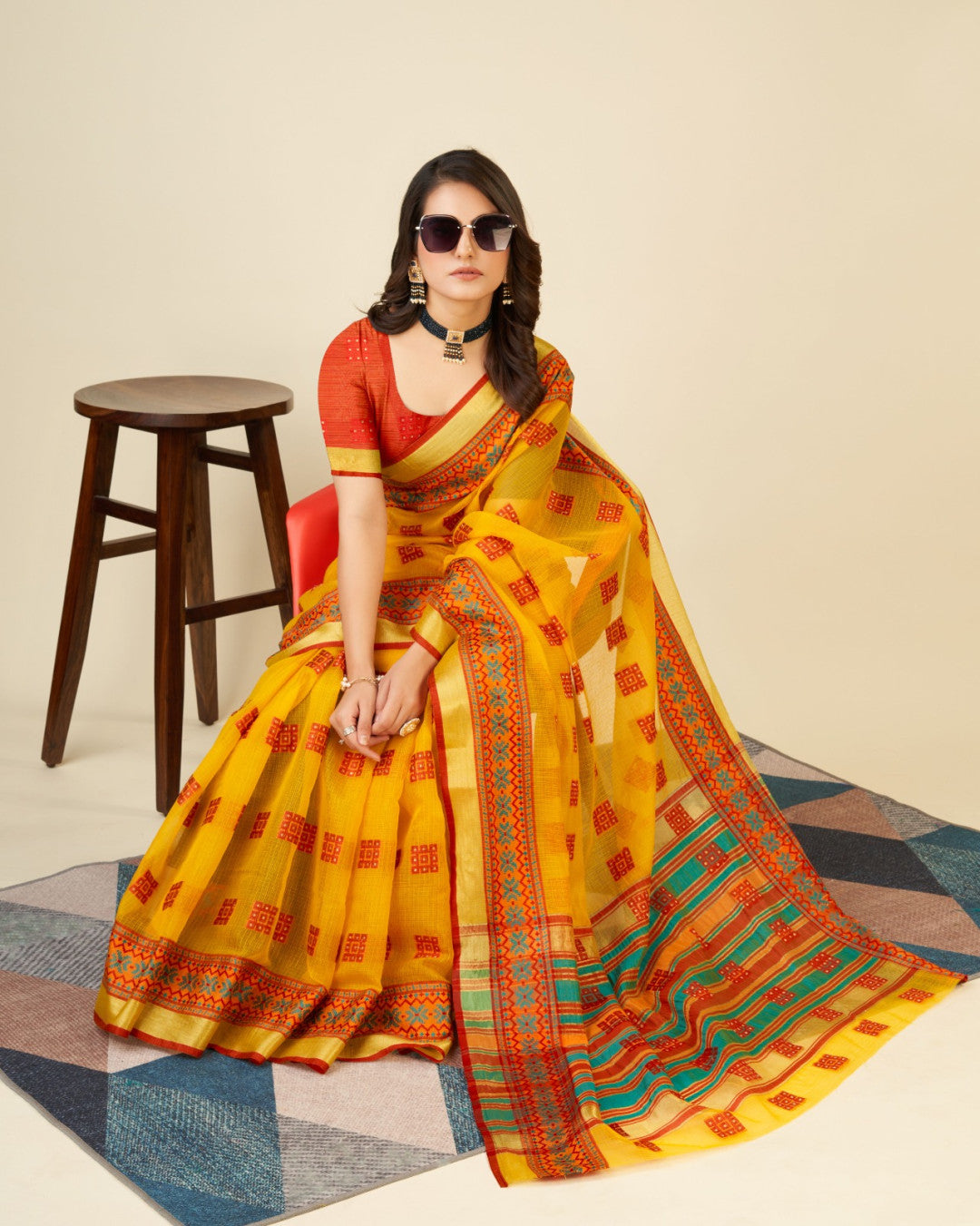 Yellow Color Doriya Cotton Saree With Woven Design