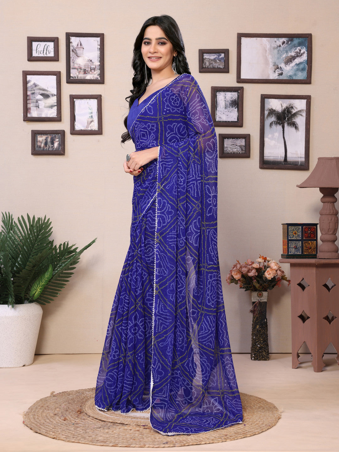 Ready to Wear Printed Georgette Saree With Lace Border