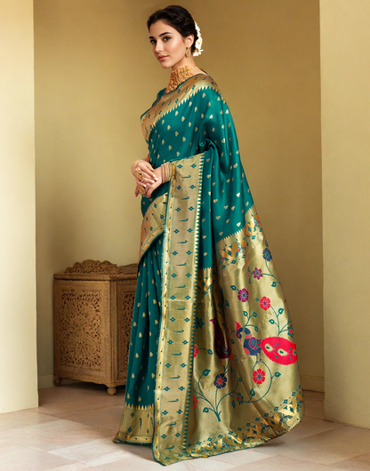 Traditional Paithani Silk Saree With Zari Weaving Work
