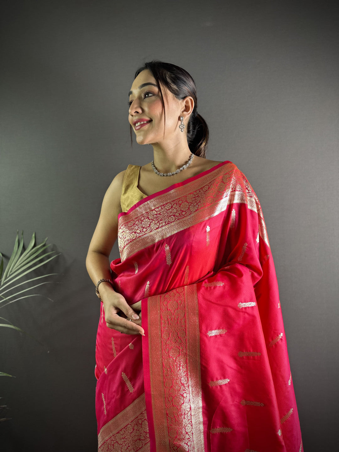 Rani Pink Soft Banarasi Silk Saree With Zari Weaving Work