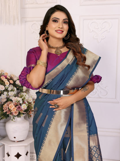 Morpeach Premium Soft Silk Saree With Zari Weaving Work