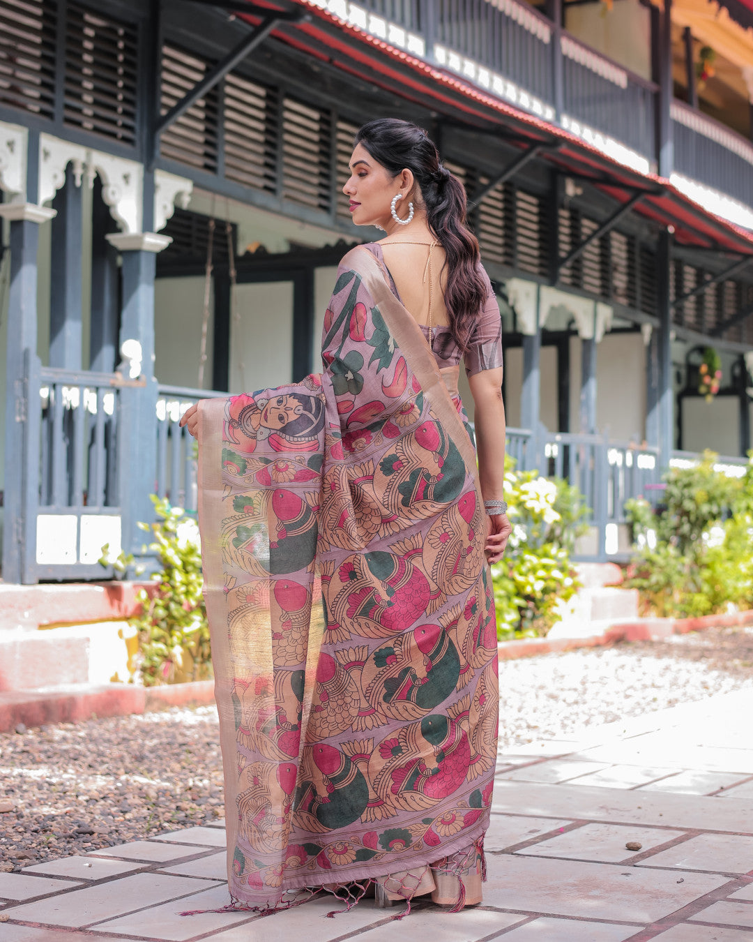 Beige Soft Linen Cotton Saree With Kalamkari Digital Printed Work
