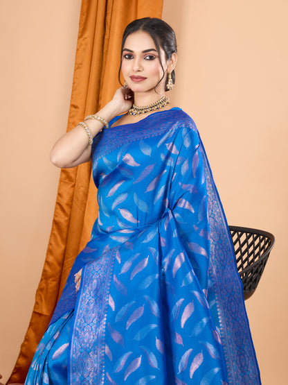 Royal Blue Traditional Banarasi Silk Saree With Zari Weaving Work