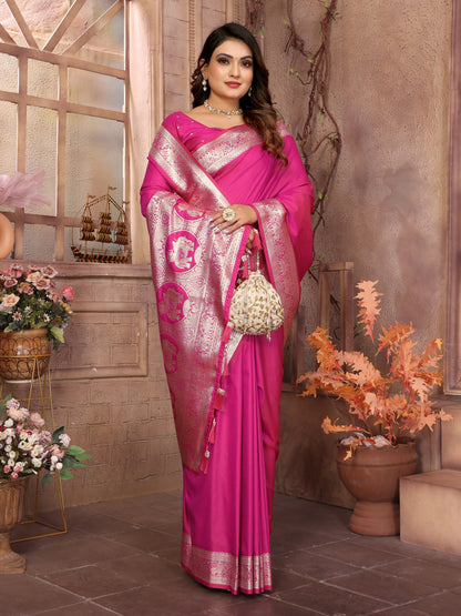 Premium Summer Special Pink Banarasi Silk Saree With Gala Weaving Exclusive Work