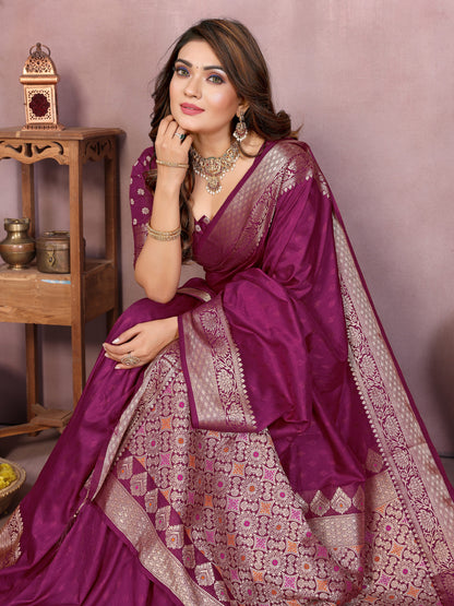 Magenta Premium Dola Silk Saree With Meenakari Weaving Work