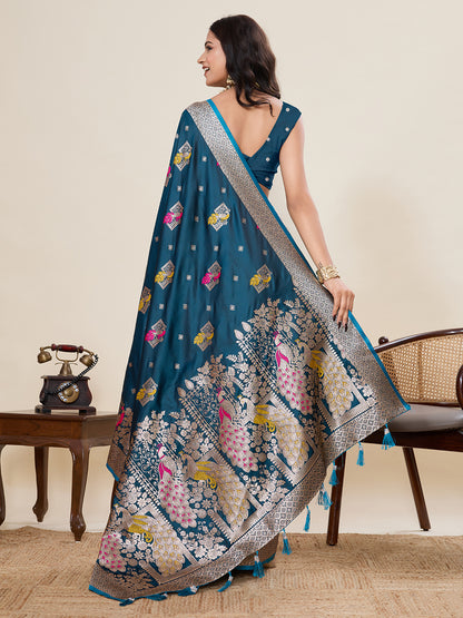Firoji Soft Satin Silk Saree With Zari Weaving Work And Paithani Pallu