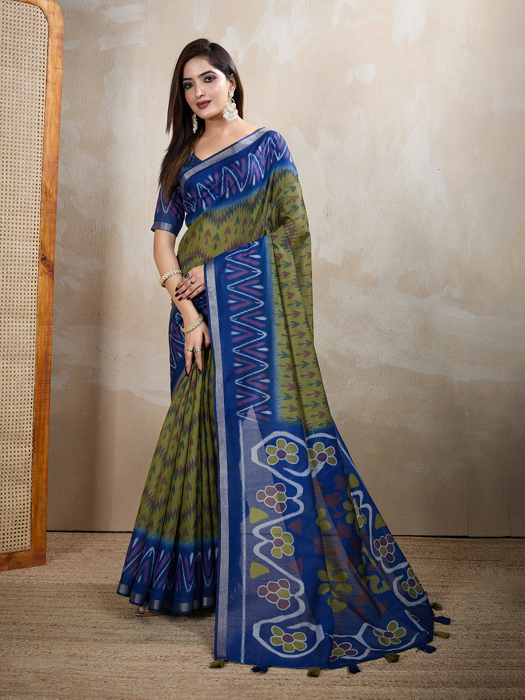 Multi Colour Chanderi Cotton Saree With Digital Printed Work