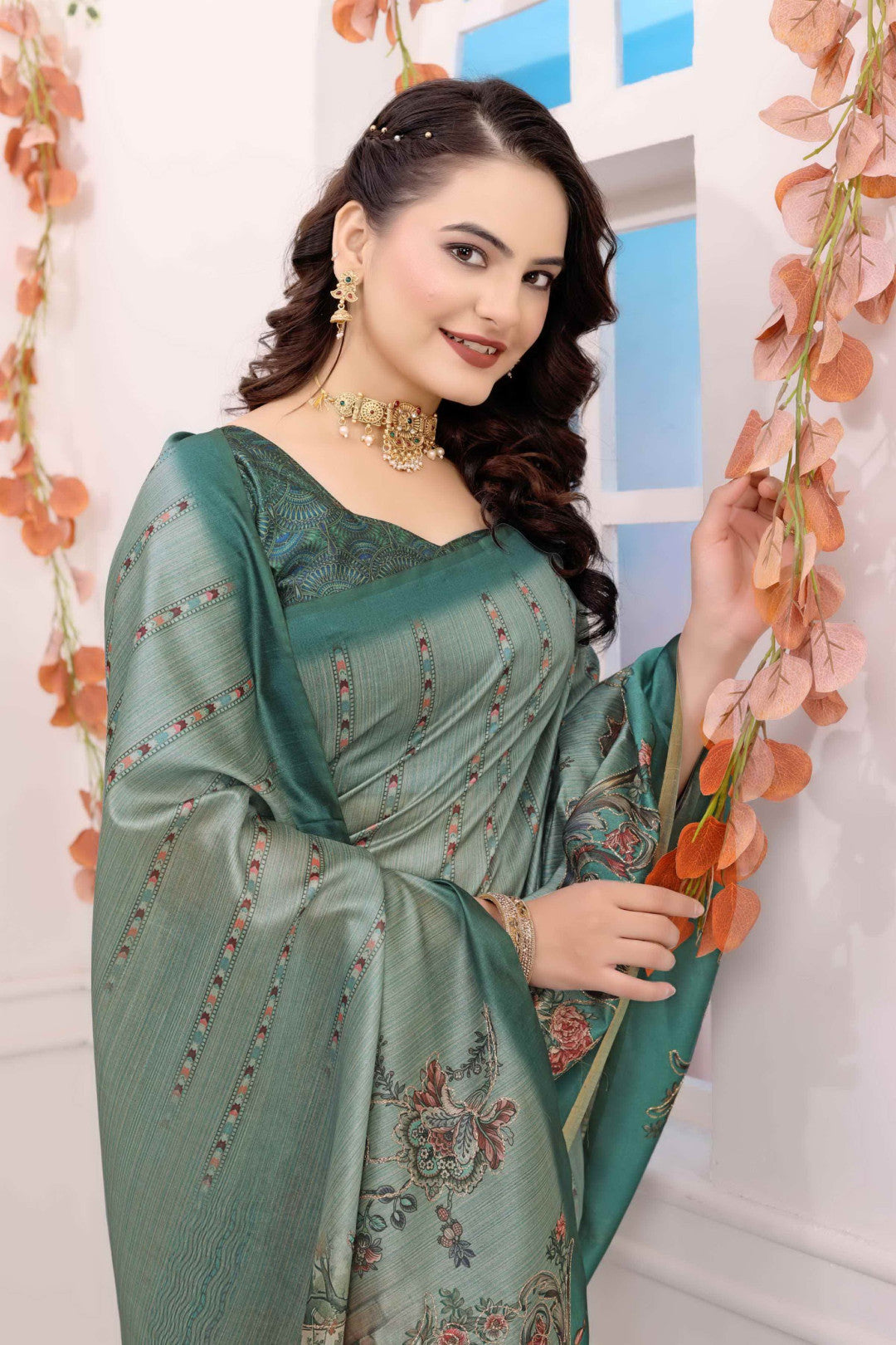 Light Green Kalamkari Printed Premium Tussar Silk Saree