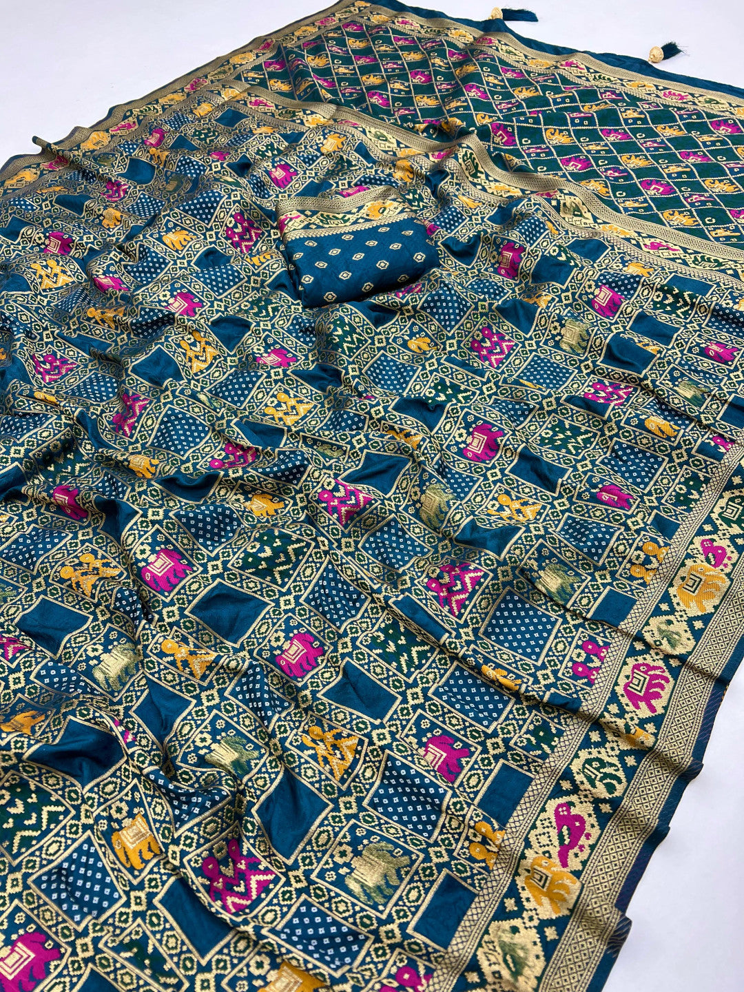 Firoji Traditional Patola Silk Saree With Meenakari Zari Weaving Work