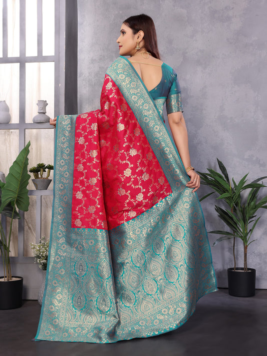 Red Premium Banarasi Silk Saree With Zari Weaving Work