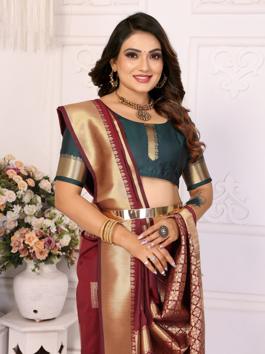 Maroon Premium Soft Silk Saree With Zari Weaving Work