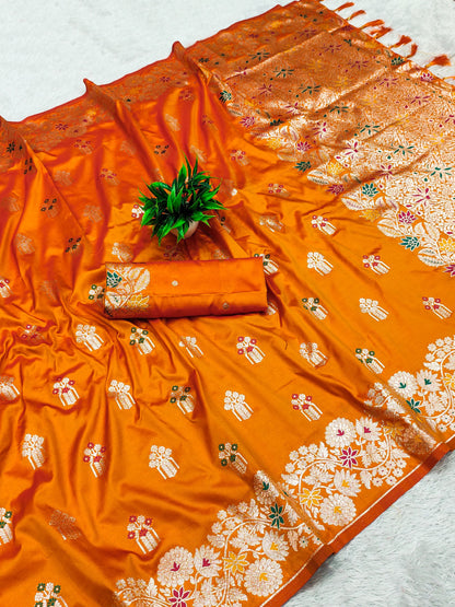 Premium Banarasi Silk Saree With Meenakari Zari Weaving Work