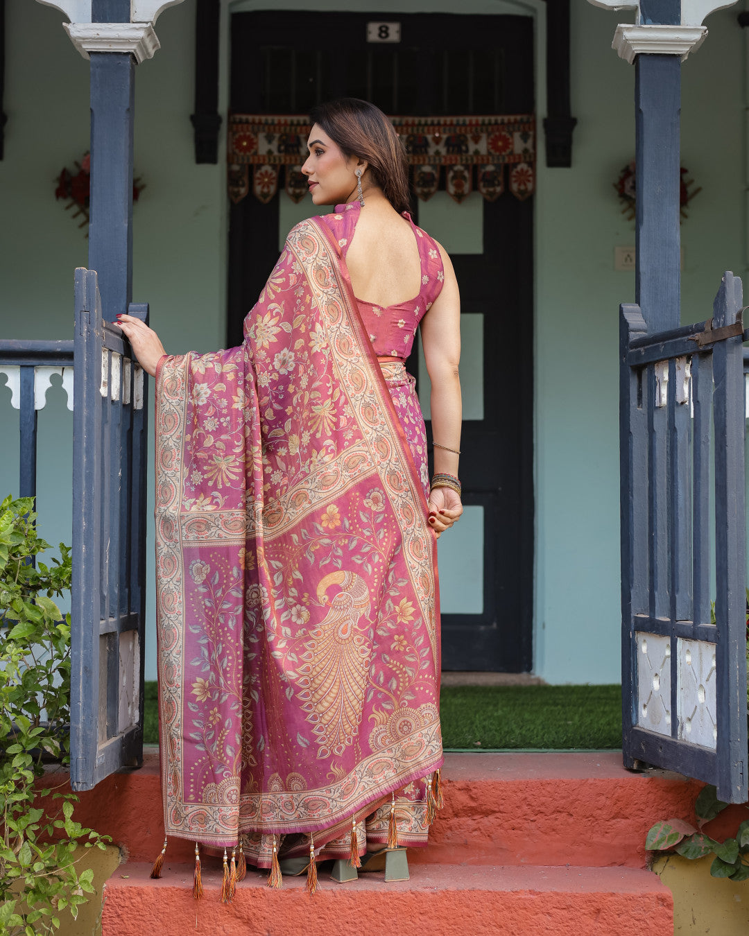 Kalamkari Digital Printed Linen Cotton Saree
