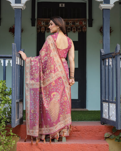 Kalamkari Digital Printed Linen Cotton Saree