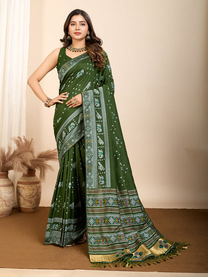 Traditional Muslin Dola Silk Saree With Meenakari Zari Weaving Work