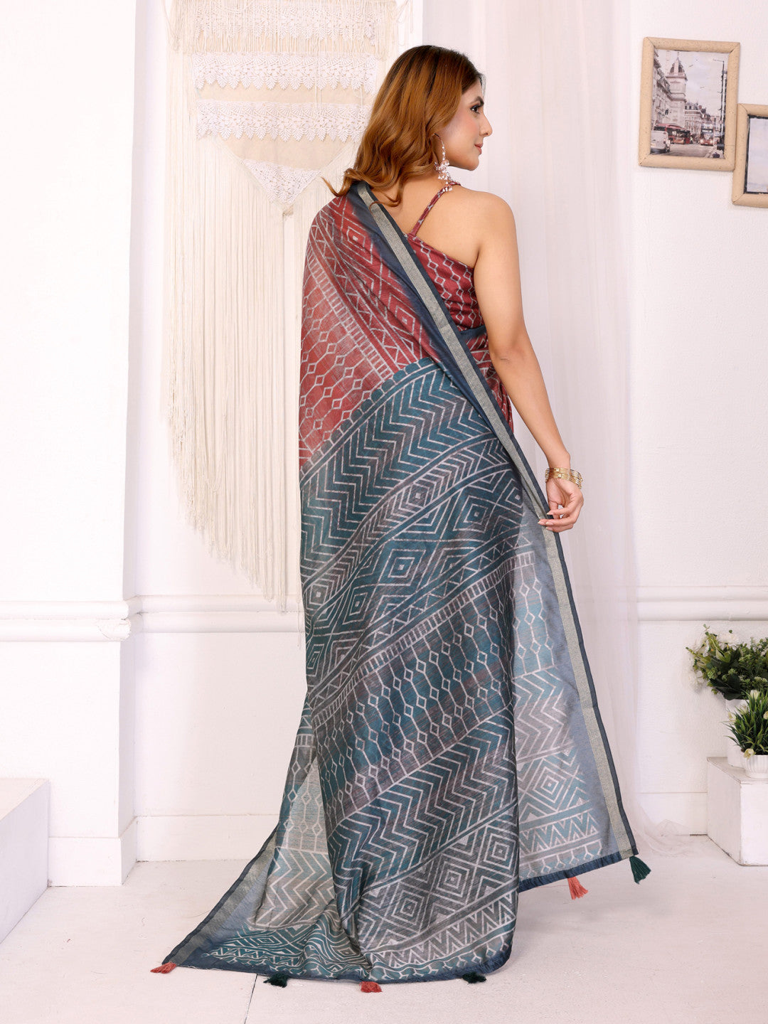 Multi Colour Chanderi Cotton Saree With Digital Printed Work