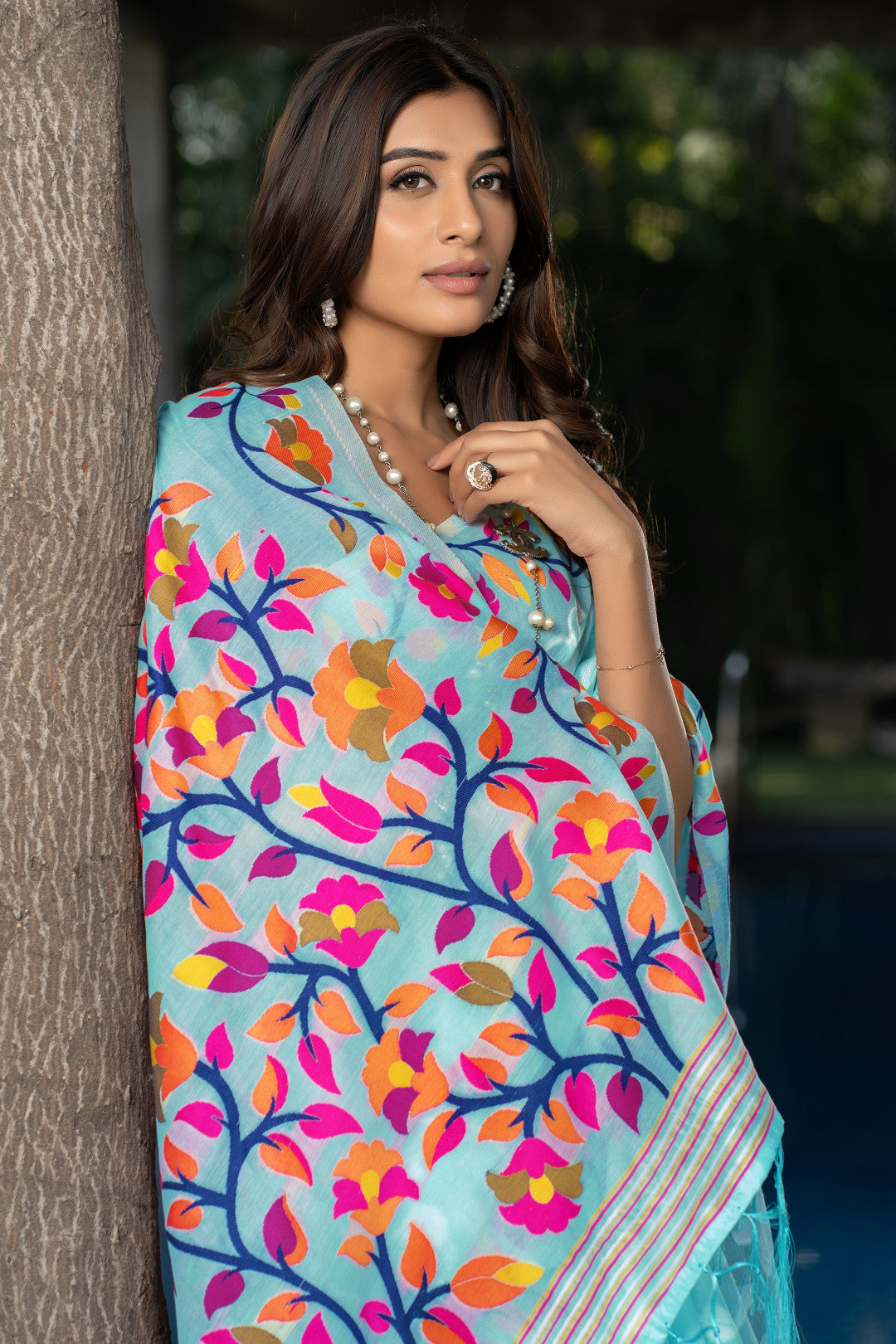 Sky Blue Color Soft Jamdani Cotton Saree With Woven Design