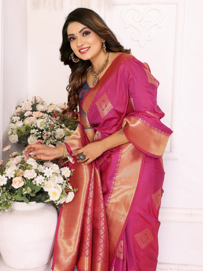 Pink Premium Soft Silk Saree With Zari Weaving Work
