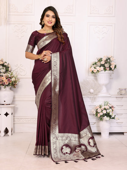 Premium Summer Special Maroon Banarasi Silk Saree With Gala Weaving Exclusive Work