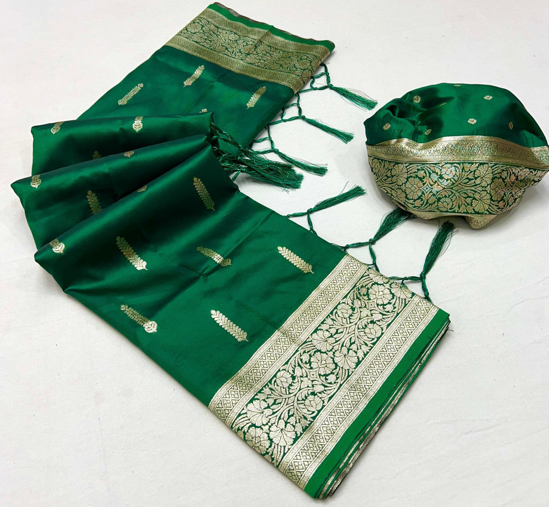Green Soft Banarasi Silk Saree With Zari Weaving Work