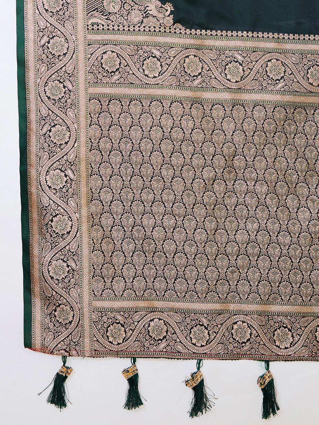 Green Soft Satin Silk Saree With Gala Border And Zari Weaving Work