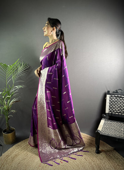 Purple Soft Banarasi Silk Saree With Zari Weaving Work