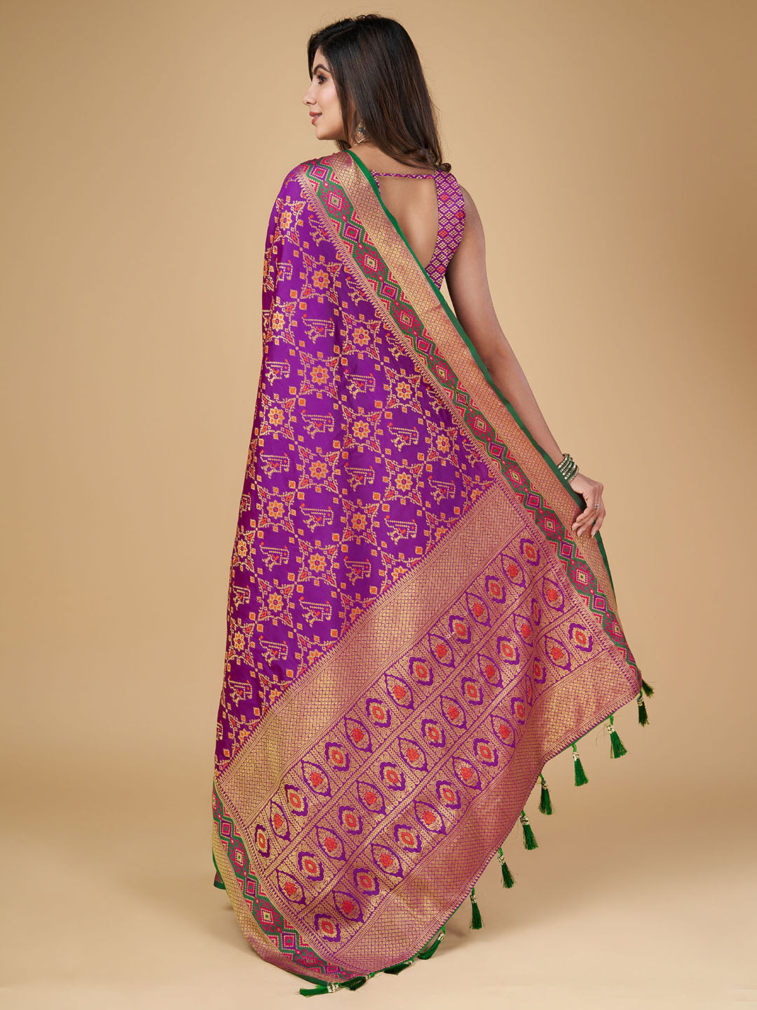 Purple Color Patola Silk Saree With Zari Weaving Work