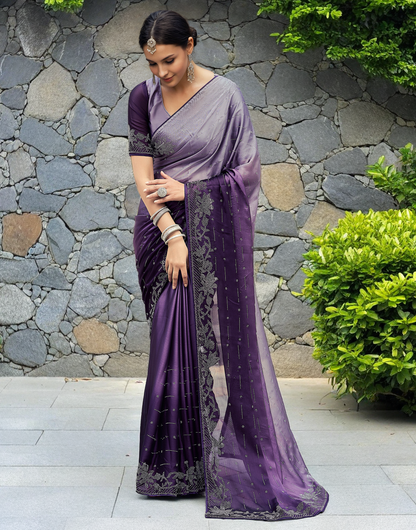 Wine Rangoli Silk Saree With Beautiful Siroski Work