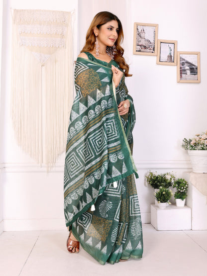 Multi Colour Chanderi Cotton Saree With Digital Printed Work