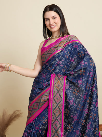 Navy Blue Traditional Patola Silk Saree With Weaving Work