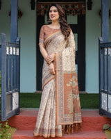Kalamkari Digital Printed Linen Cotton Saree