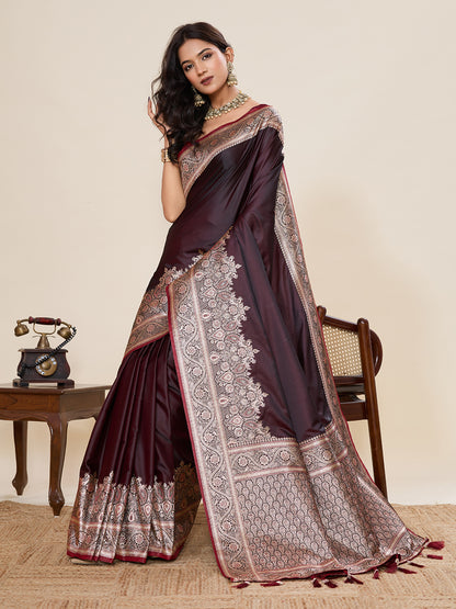 Magenta Soft Satin Silk Saree With Gala Border And Zari Weaving Work