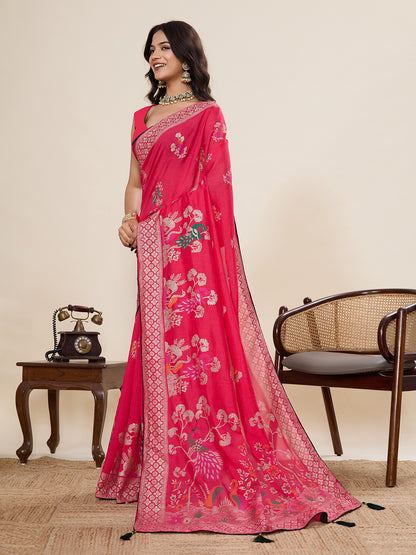 Gajari Cotton Saree With Table Printed And Foil Work With Pipeing Border