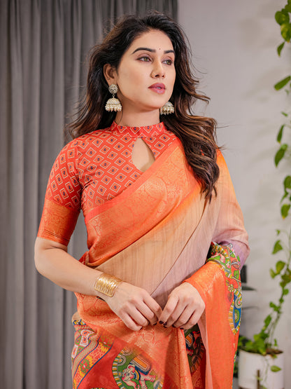 Kalamkari Digital Printed Linen Cotton Saree