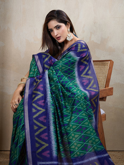 Multi Colour Chanderi Cotton Saree With Digital Printed Work