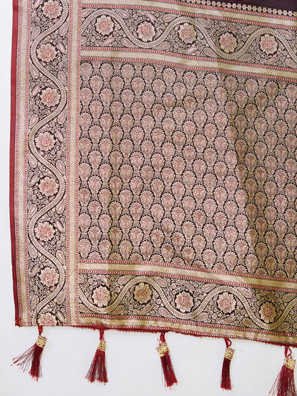 Magenta Soft Satin Silk Saree With Gala Border And Zari Weaving Work