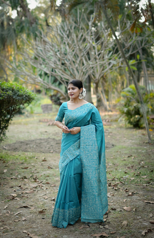 Handloom Raw Silk Saree With Contrast Weaving Work