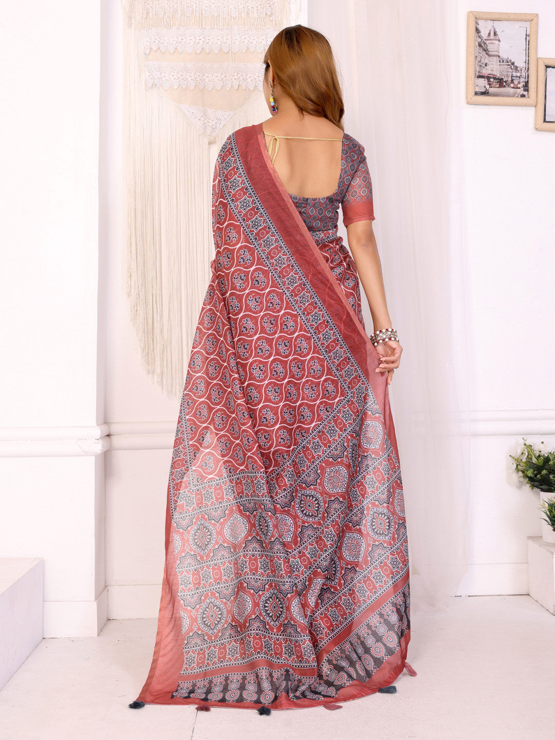 Multi Colour Chanderi Cotton Saree With Digital Printed Work