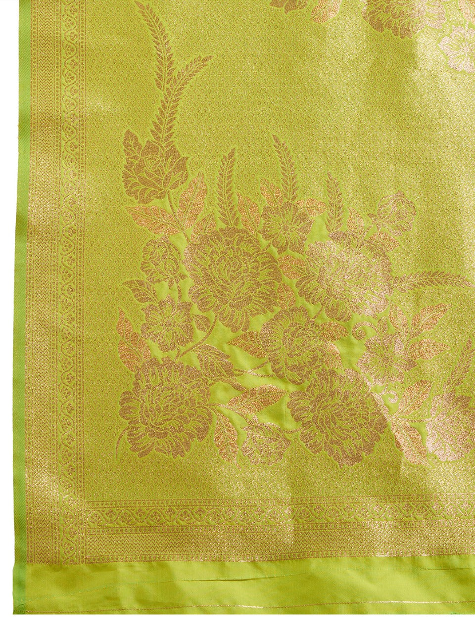 Parrot Green Kanjivaram Silk Saree With Zari Weaving Border & Designer Rich Pallu