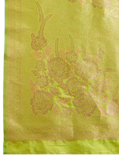 Parrot Green Kanjivaram Silk Saree With Zari Weaving Border & Designer Rich Pallu