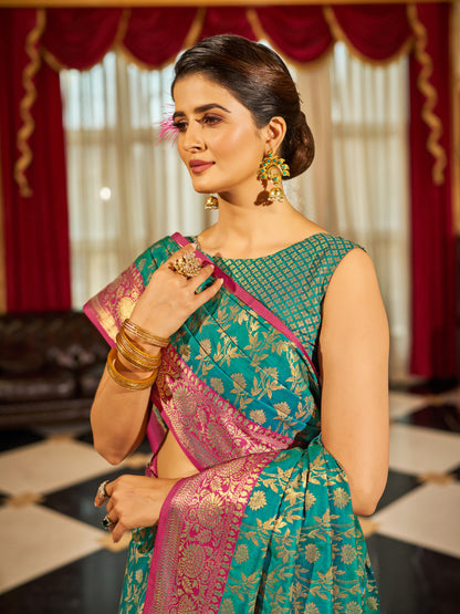 Soft Banarasi Silk Saree With Zari Weaving Work