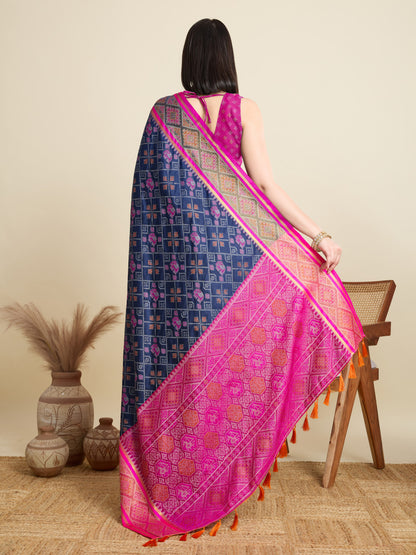 Navy Blue Traditional Patola Silk Saree With Weaving Work