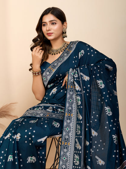 Traditional Muslin Dola Silk Saree With Meenakari Zari Weaving Work